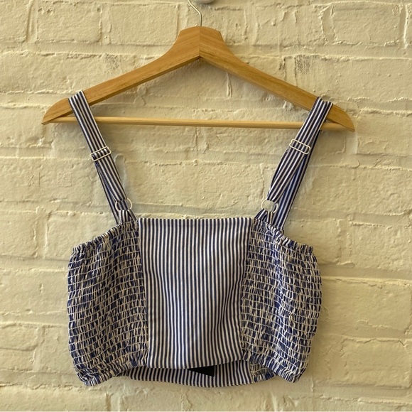 Vanessa Mooney || Celia Bustier Crop Top Button Mini Skirt Set Blue Stripe S NWT - Picture 4 of 10